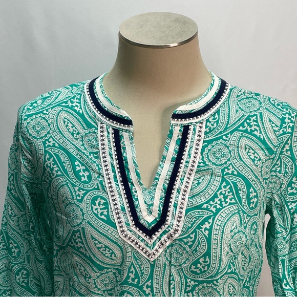 Talbots Paisley Print Cotton Embroidered Tunic Blouse Top Women's Size MP - Picture 4 of 10
